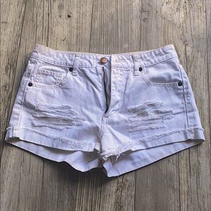 White High Waisted Ripped Shorts